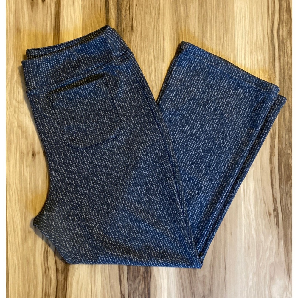 Cabi High Waist Straight Leg Pull On Pants Blue Gray Textured Print Womens XL